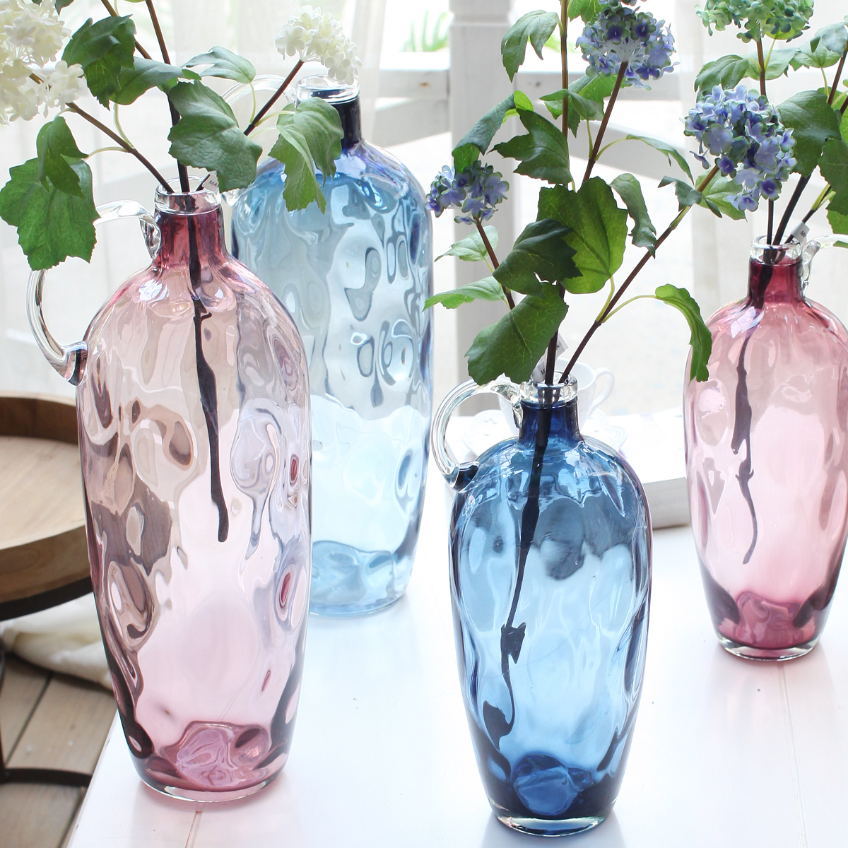 西西里家居 彩色玻璃花瓶 人工吹制玻璃器皿现代简约家居客厅摆件