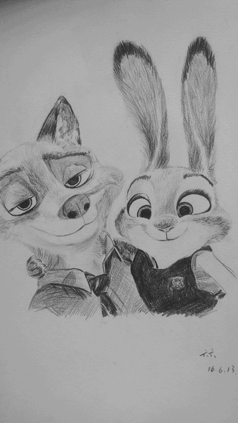 狐兔 素描 手绘 疯狂动物城 情侣