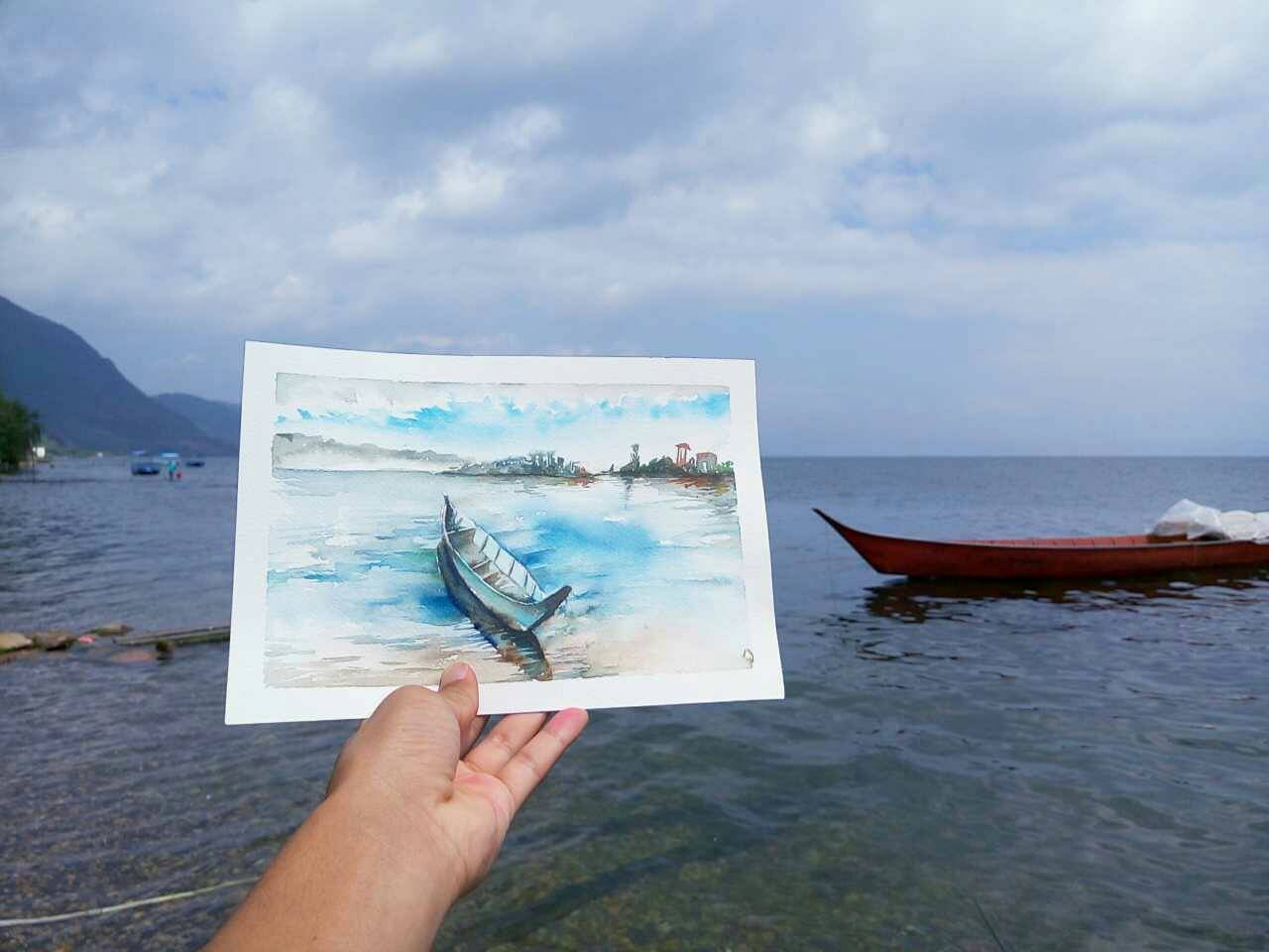 水彩大海 水彩风景