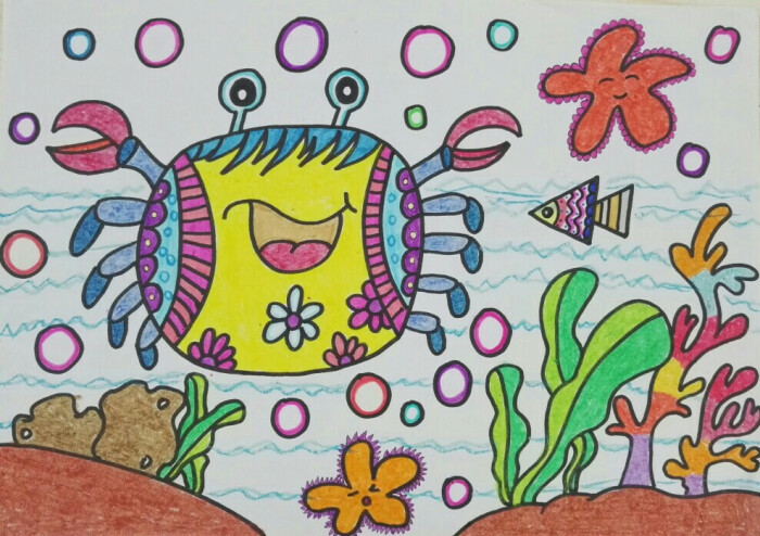 儿童画～多彩的大螃蟹