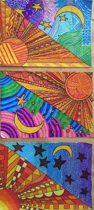 线描装饰画～太阳和月亮