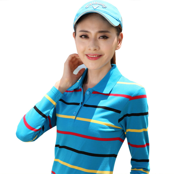 有领长袖t恤女 纯棉polo衫运动条纹体恤宽松翻