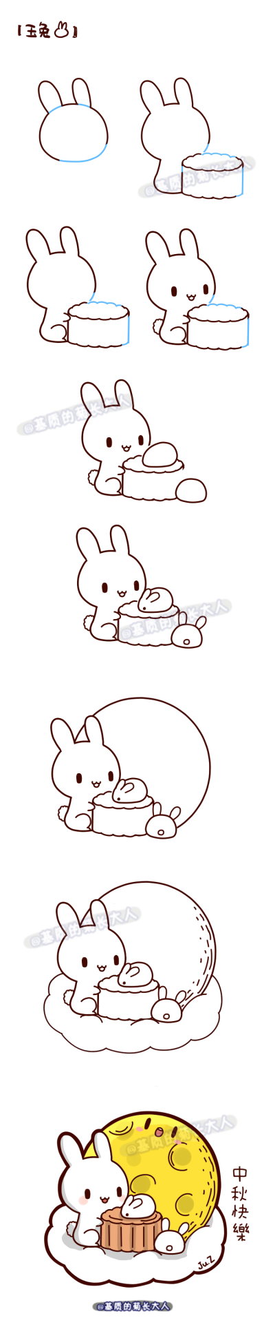 简笔画～玉兔吃月饼