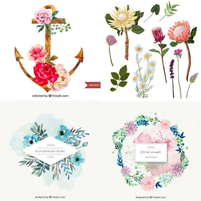 平面 广告设计 手绘素材 唯美水彩墨迹 植物花卉 高清图片背景