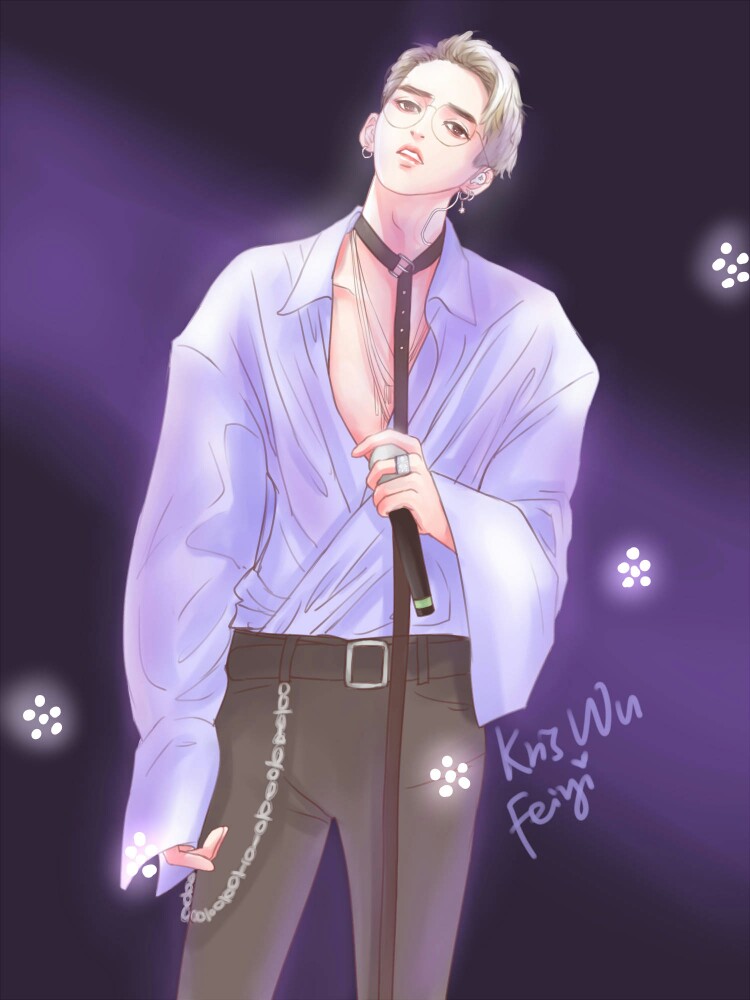 吴亦凡手绘 素描漫画 卡通吴亦凡 kris exo 花美男 偶像 明星 帅哥 小
