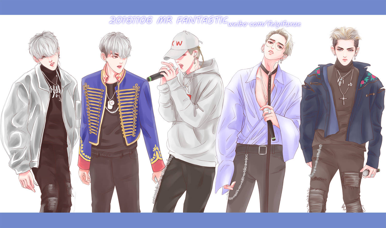 吴亦凡手绘 素描漫画 卡通吴亦凡 kris exo 花美男 偶像 明星 帅哥 小
