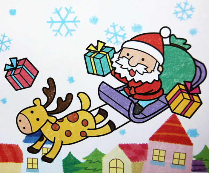 圣诞老人 麋鹿 圣诞节 儿童画
