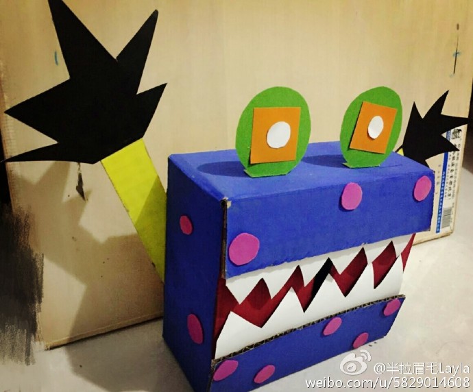 儿童手工-纸盒-小怪兽