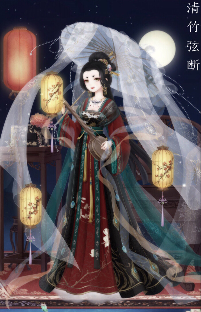 小清新 插画 搭配 服装 设计 古风 唐朝 复古 襦裙 琵琶女 古典 汉服