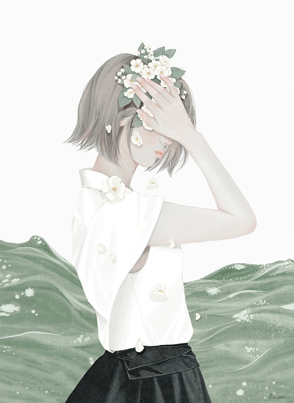 少女 花 唯美 超有意境 很美很有感觉 韩国画师choi mi-kyung(ensee)