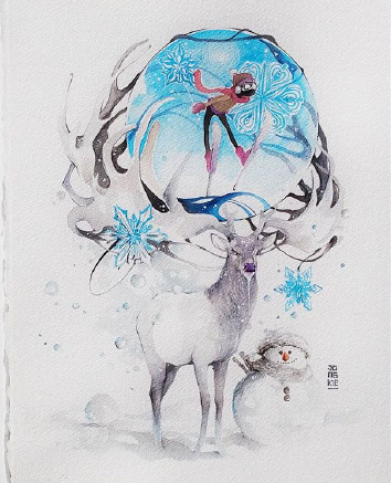 艺术家jongkie水彩画鹿