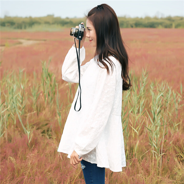 微笑向暖 文艺满幅刺绣中长款双层连衣裙-堆糖