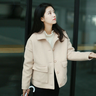 秋冬文艺森女毛呢外套女短款加厚学生宽松 纯