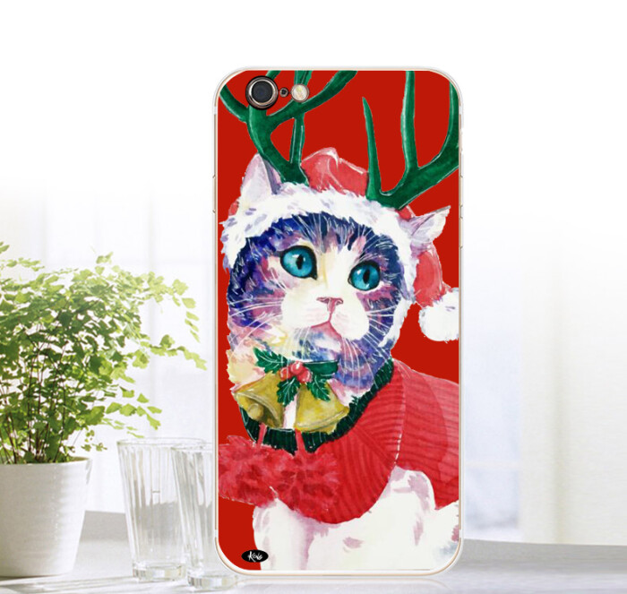 原创水彩手绘手机壳--圣诞猫,大红色,淘…-堆糖