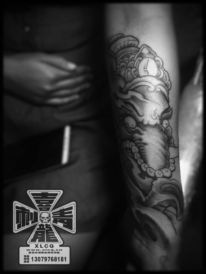 遮盖遮疤包小臂纹身图案 黑灰象神刺青纹身 新传统tattoo设计 吉林