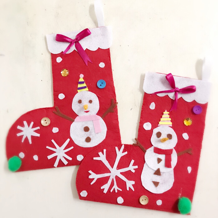 两个孩子做的圣诞袜!超级喜欢做手工的萌…-堆