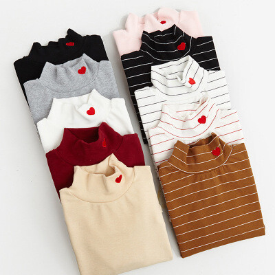 韩国爱心刺绣半高领打底衫女长袖秋冬潮百搭弹