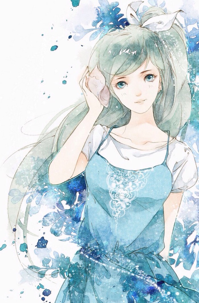 清新 女生 唯美 水彩 手绘