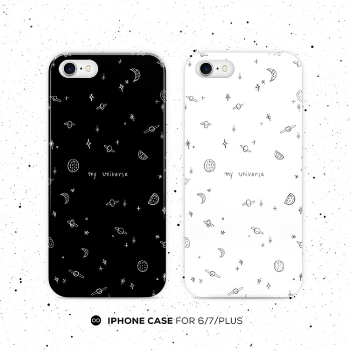 黑白宇宙太空情侣插画苹果6iphone7 6s plus手机壳保护套全包软壳