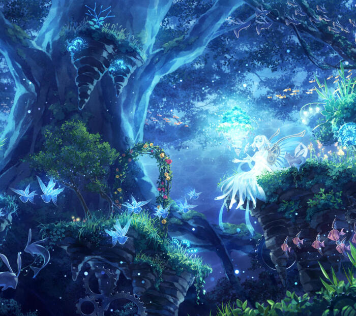 梦幻 梦境 蓝色 精灵 壁纸 二次元 动漫 森林
