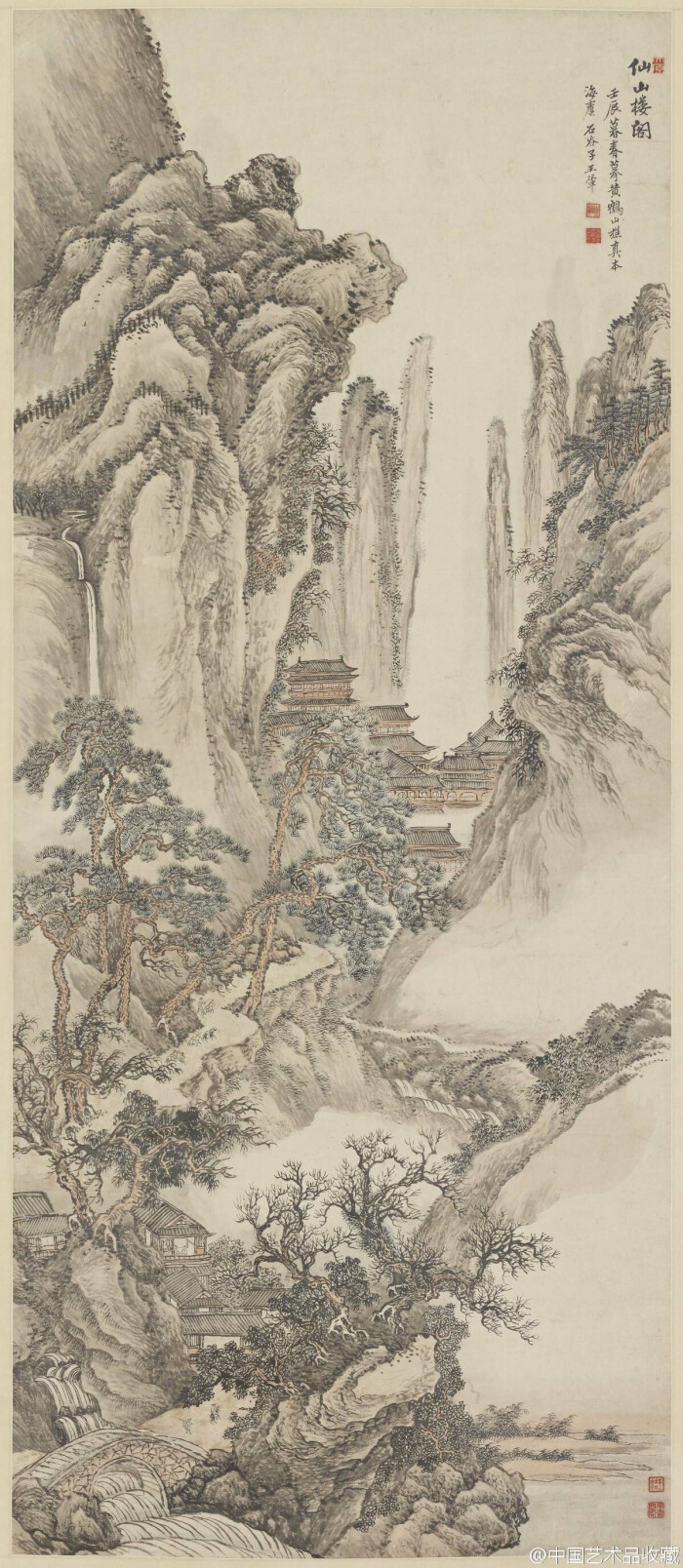 【清 王翚 《仙山楼阁》 】轴,纸本设色,175.5×36.