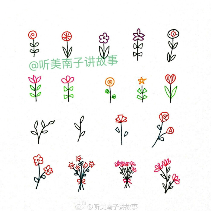 小花朵手账素材 插画 简笔画 cr:logo