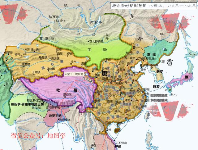 唐玄宗时期的唐朝疆域图