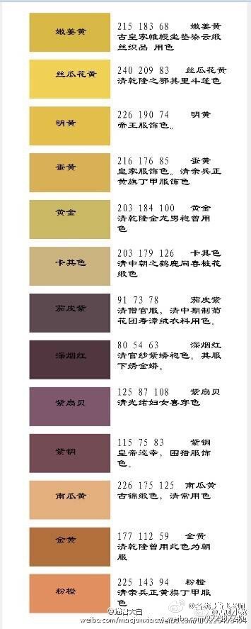 古风古韵的配色参考,连名字都起得那么美!这种配色是经过历史见证的!