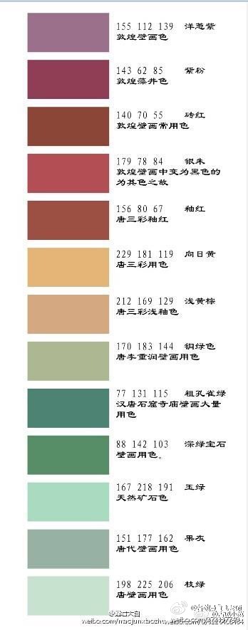 古风古韵的配色参考,连名字都起得那么美!这种配色是经过历史见证的!