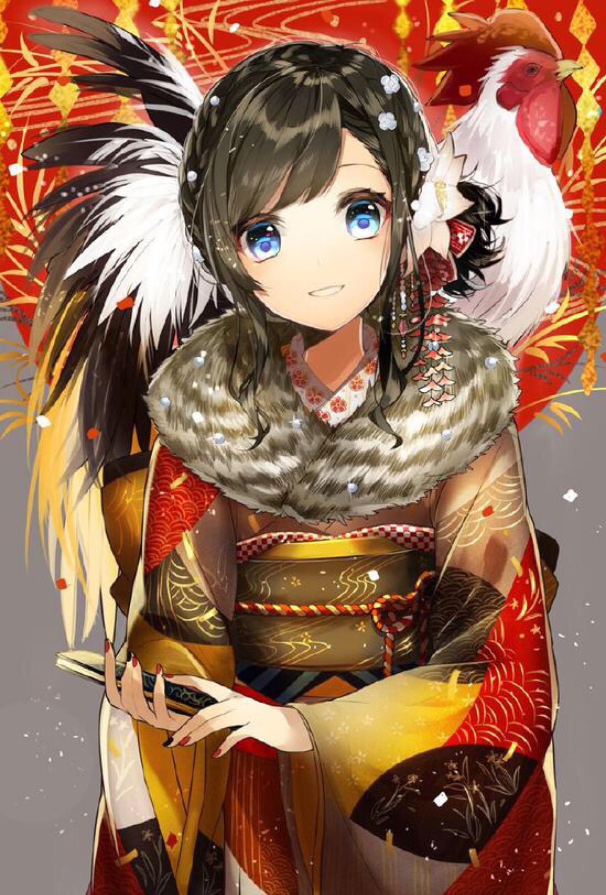 鸡年大吉,鸡年贺图,新年快乐,动漫少女