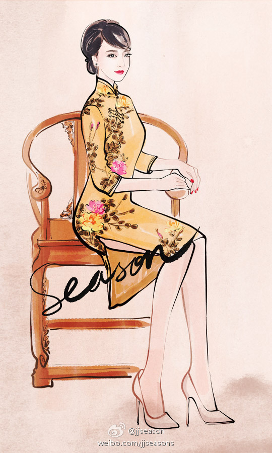 jjseason原创设计# #season时装插画# ----- 古典优雅旗袍女人 o性感