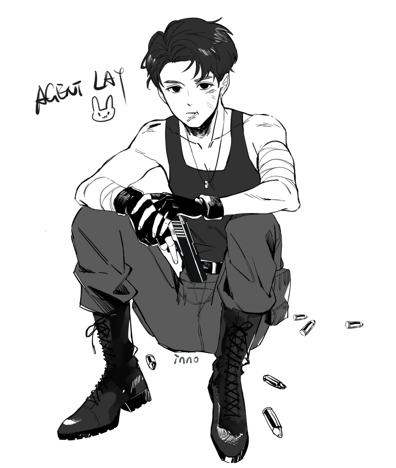 张艺兴 漫画 黑白 饭绘 喜欢兔子和甜食的特工 lay fanart cr.logo