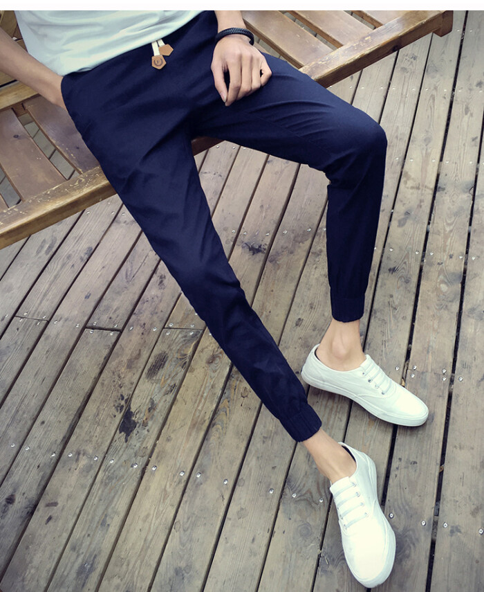 韩版时尚男士休闲长裤 亚麻棉九分裤薄裤