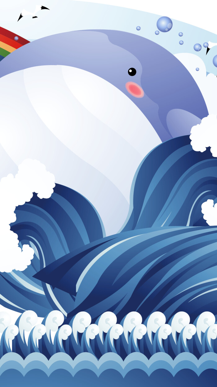 插画 壁纸 卡通 竖屏 鲸鱼 海洋 蓝色