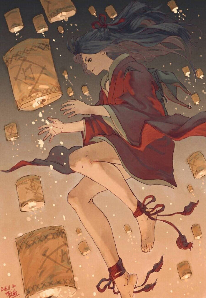 孔明灯 少女 二次元 曾经的向往