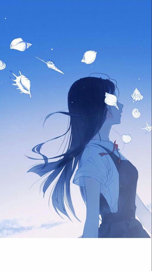 蓝色天空,少女清新壁纸插画头像锁屏背景,唯美意境