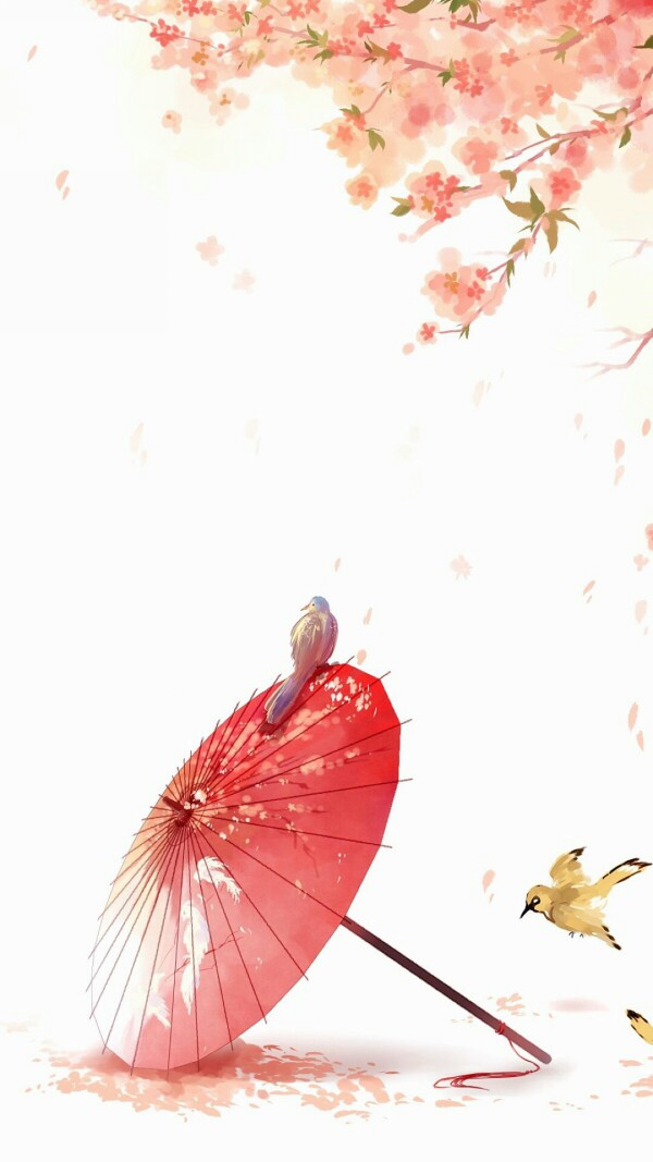 古风壁纸美图,鸟,伞,花意境