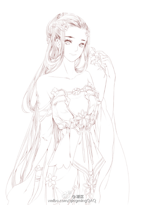 清茗 水彩 淡雅 少女 古风