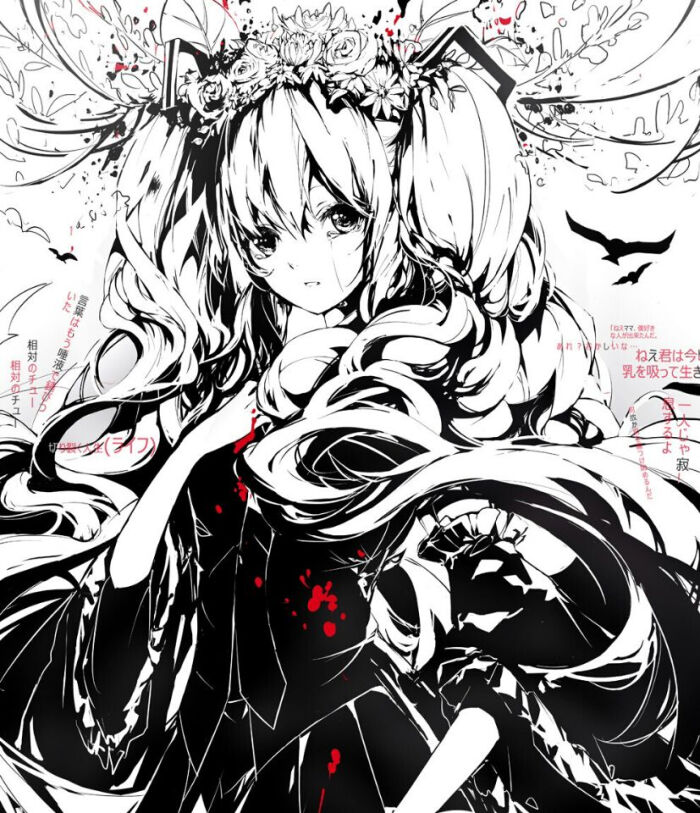 帅气 小清新 少女 黑白初音 手绘明信片素材