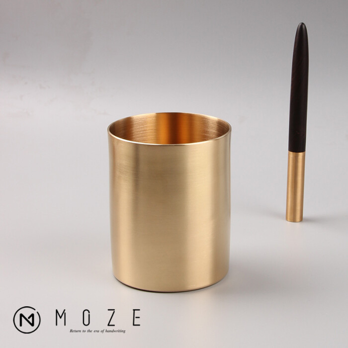 moze 复古手造黄铜手制圆型复古铜制笔筒置物筒 收纳筒