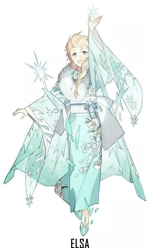 动漫 二次元 日本 日式 和服 冰雪女王 冰雪 侧辫子 长裙 全身 壁纸