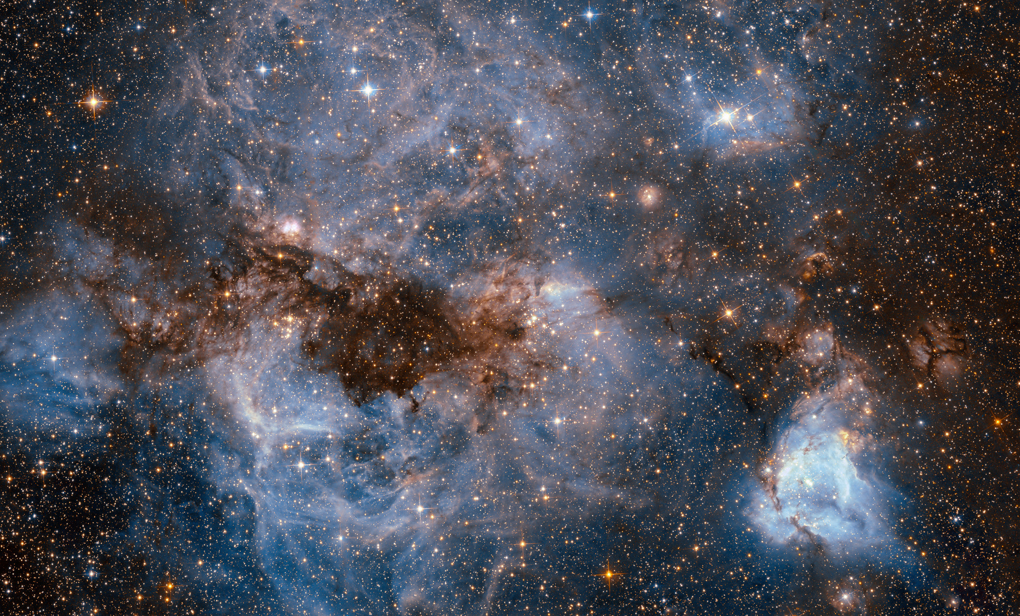 大麦哲伦云的n159,跨度约为150光年,位于大麦哲伦云内蜘蛛星云南侧