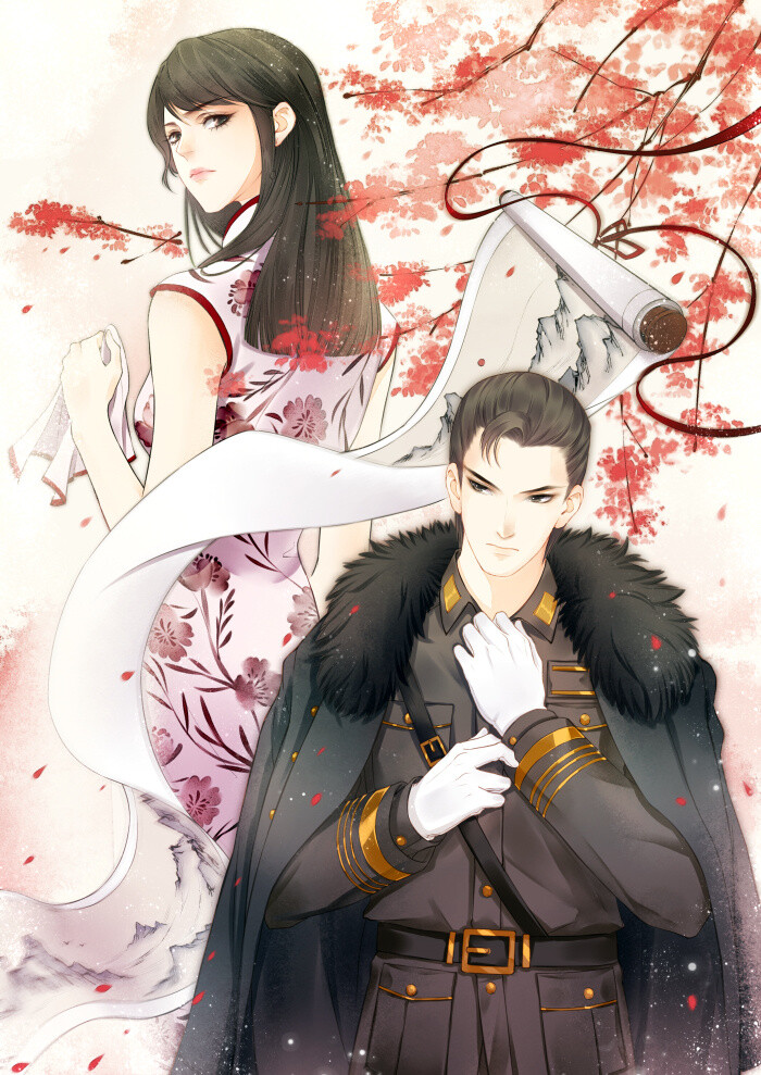古风,手绘,美人,民国情侣