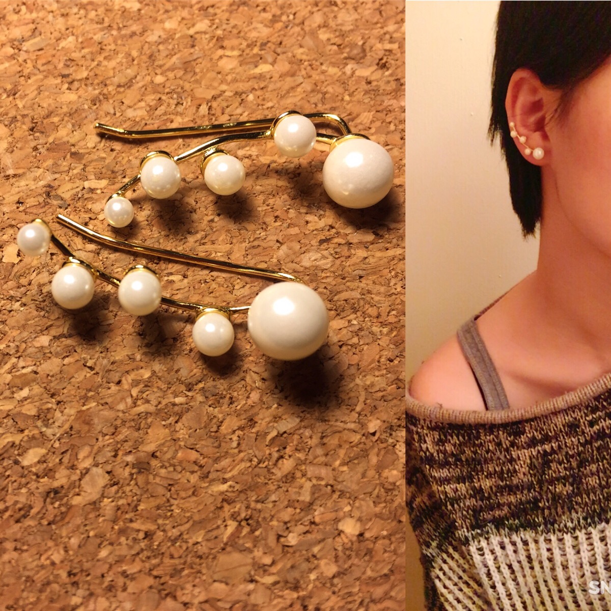 大珠&小珠一对,基本上我都只戴一个,另一边单配一个小珍珠的耳钉;品牌