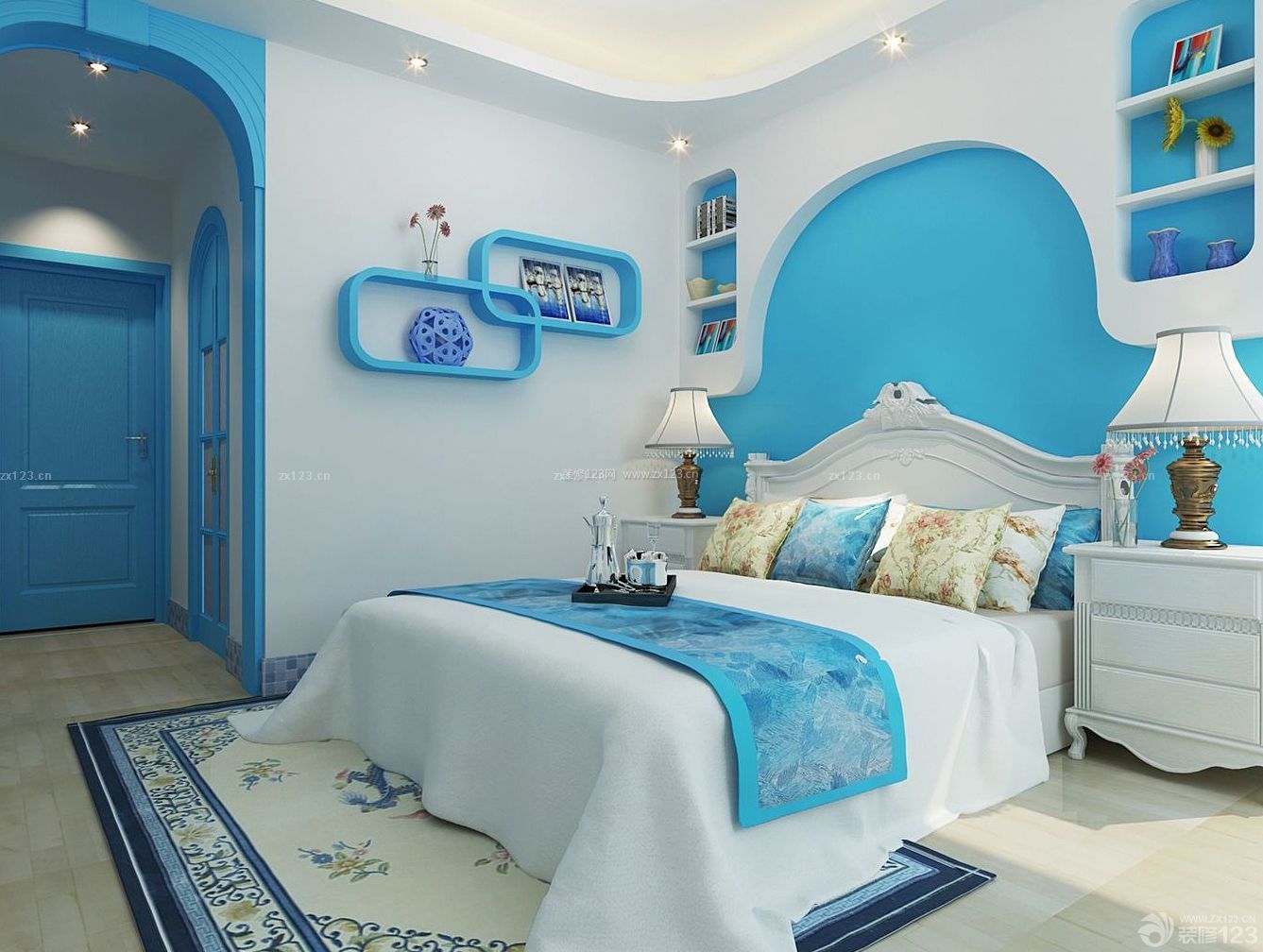 简约地中海风格蓝色卧室装修效果图