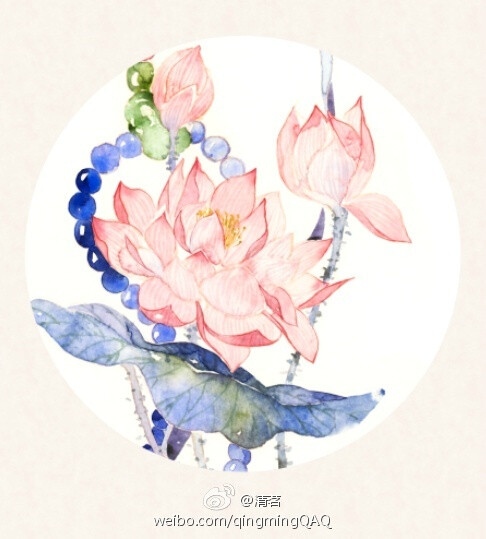 清茗 水彩 淡雅 莲花