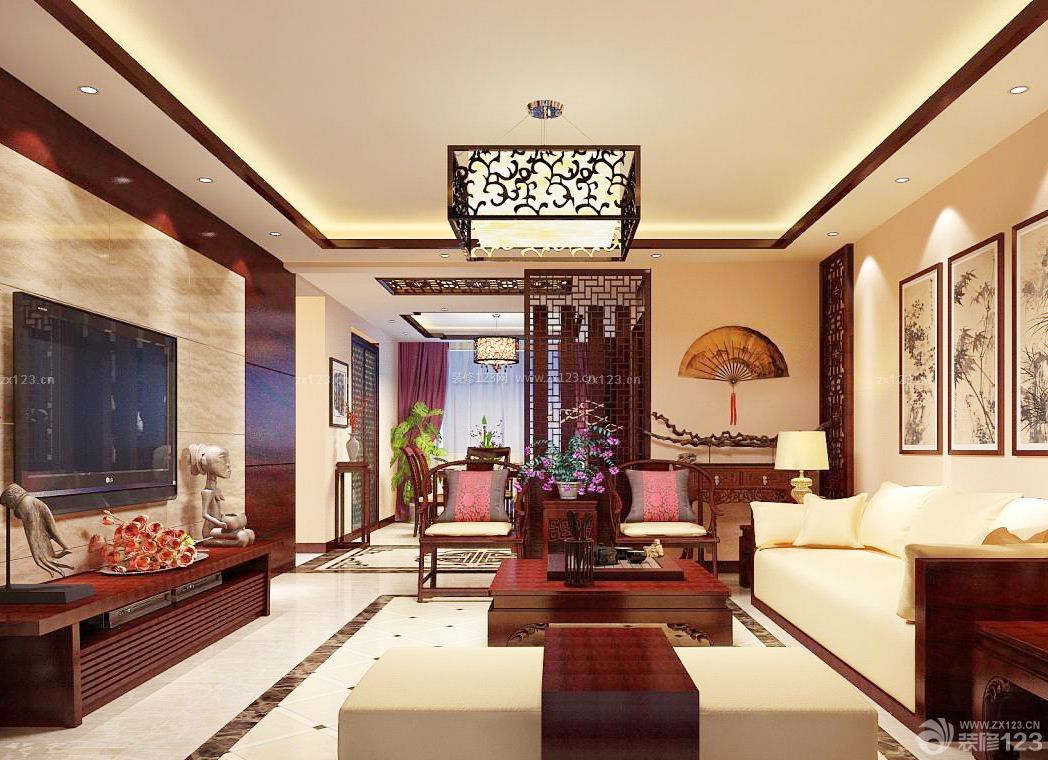 现代中式客厅组合沙发装修效果图大全2015图片