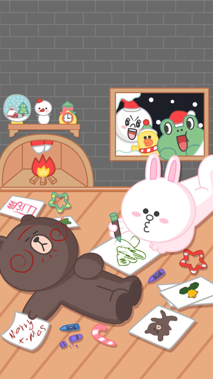 line friends 壁纸 iphone 可妮兔布朗熊