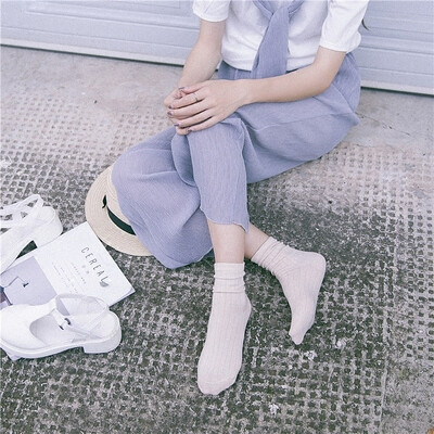 韩国袜子女中筒夏季女士棉袜日系堆堆袜纯色短