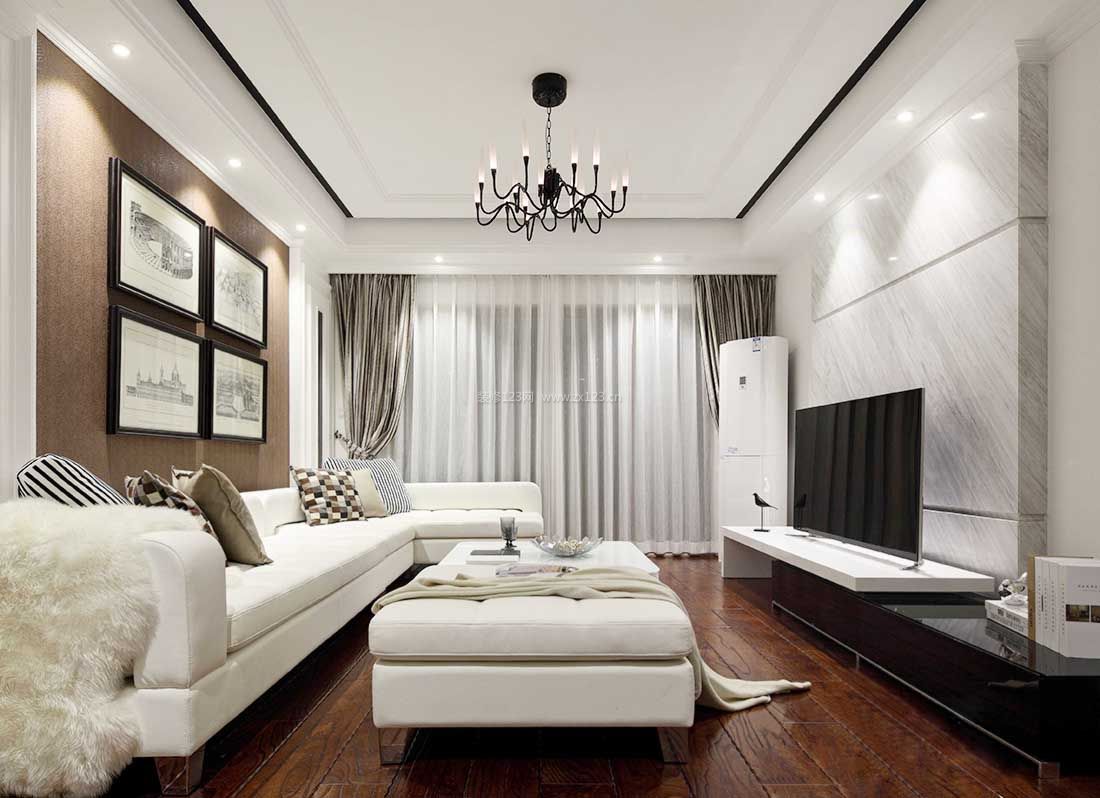 现代小户型家庭室内客厅简约吊灯装修效果图片